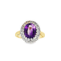 Pre Owned 18ct Amethyst and Diamond Cluster Ring ZV491